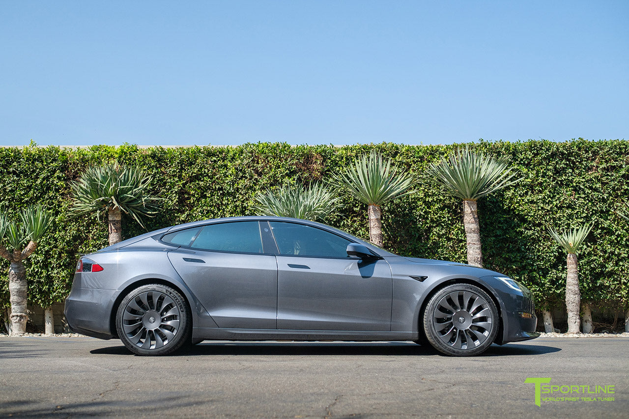 Midnight Silver Metallic Tesla Model S Long Range & Plaid with Satin Gray 20" TSV Tesla Aftermarket Wheels