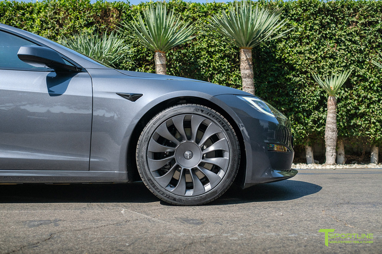 Midnight Silver Metallic Tesla Model S Long Range & Plaid with Satin Gray 20" TSV Tesla Aftermarket Wheels