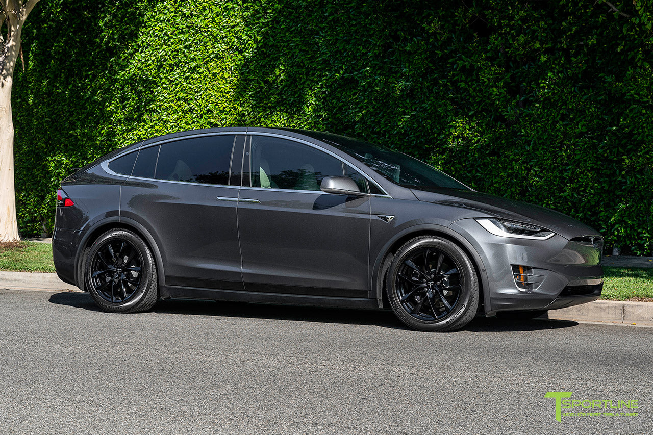 Midnight Silver Metallic Tesla Model X with Gloss Black 20 inch TSS Flow Forged Wheels by T Sportline 