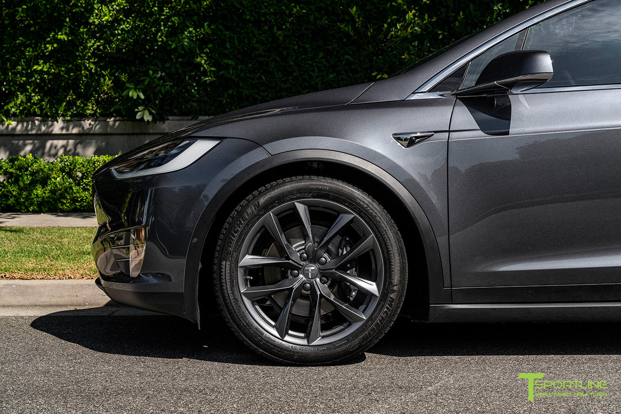 Midnight Silver Metallic Tesla Model X with Space Gray 20 inch TSS Flow Forged Wheels by T Sportline 