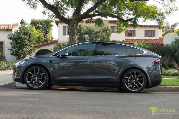 Midnight Silver Metallic Tesla Model X with Space Gray 22 inch TSS Flo ...
