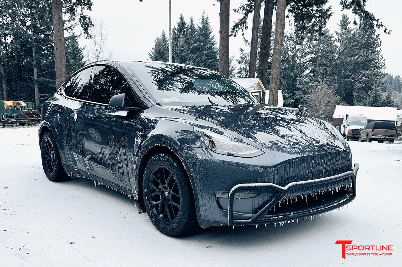 Midnight Silver Metallic Tesla Model Y Overland with 18" TSR and Bull Bar