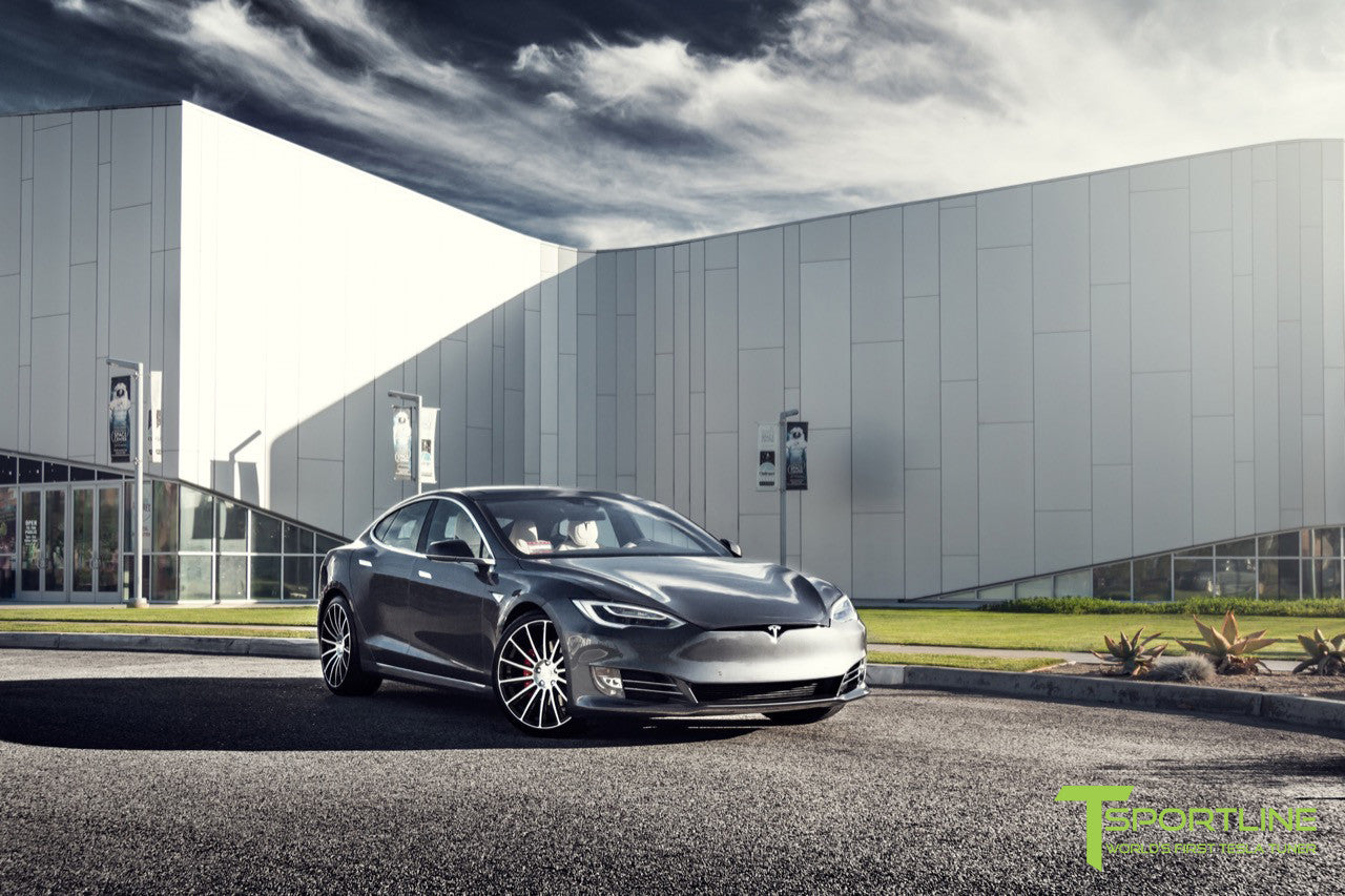 Midnight Silver Metallic Tesla Model S 2.0 with Diamond Black 21 inch TS114 Forged Wheels 2