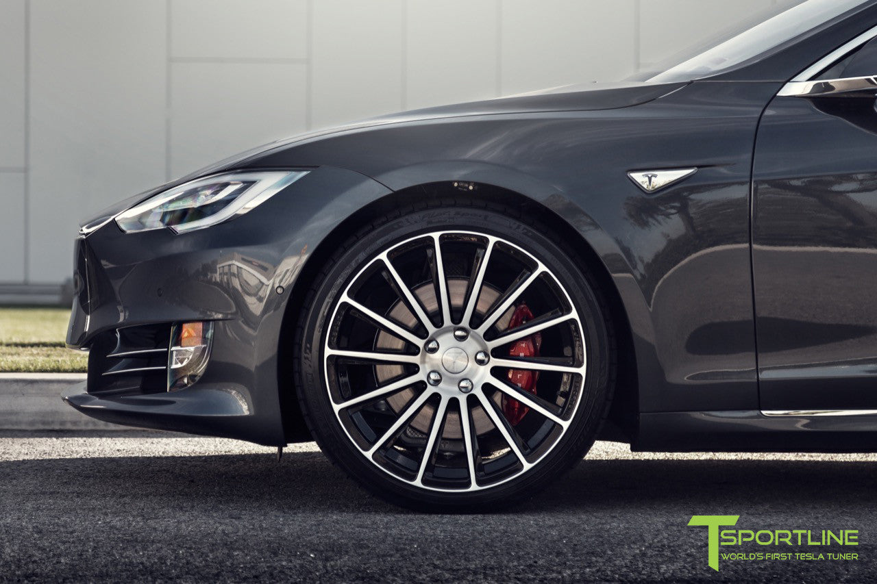 Midnight Silver Metallic Tesla Model S 2.0 with Diamond Black 21 inch TS114 Forged Wheels 8