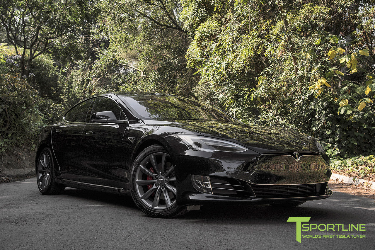 Obsidian Black Model S 2.0 with 19" TST Tesla Wheel in Metallic Grey 