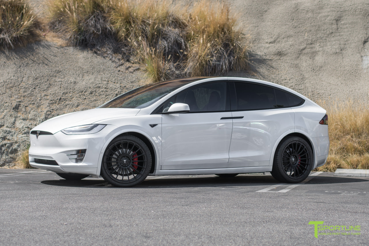Pearl White Tesla Model X with Matte Black 22 inch MX118 Forged Wheels 5