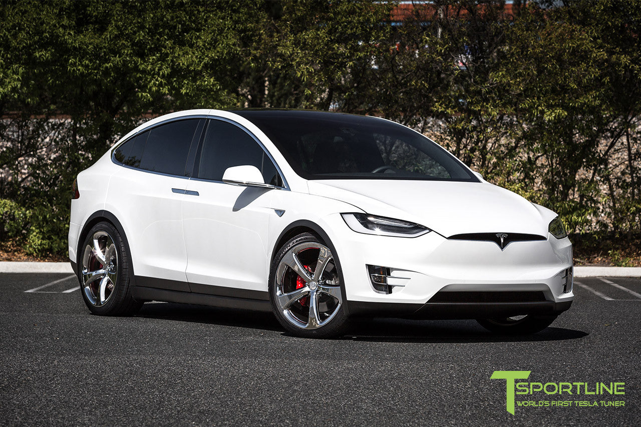 Pearl White Tesla Model X with Chrome 22 inch MX5 Forged Wheels 