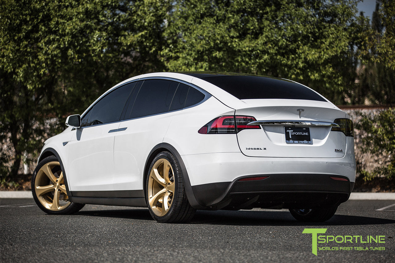 Pearl White Tesla Model X with Ghost Gold 22 inch MX5 Forged Wheels 