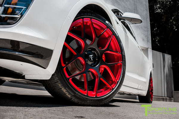 Pearl White Tesla Model X with Imperial Red 22 inch MX117 Forged Wheel ...