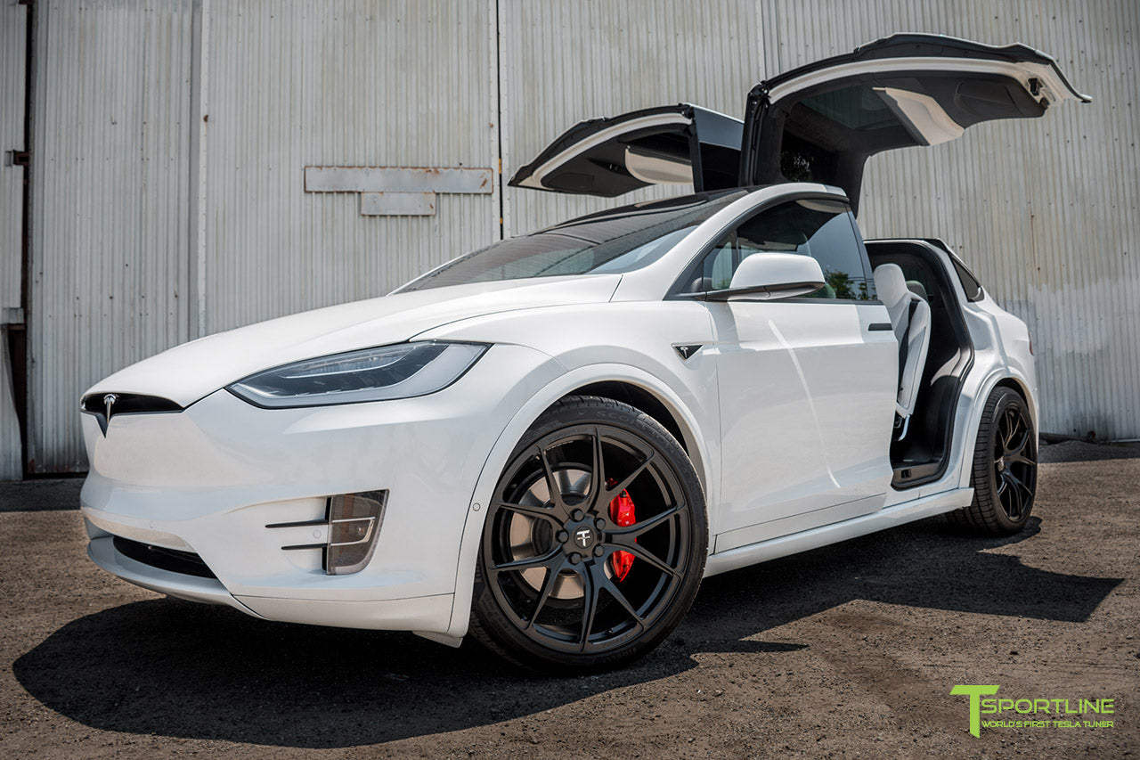 Pearl White 2016 Tesla Model X P90D Ludicrous - White Interior - 22 inch MX115 Forged Wheels Matte Black by T Sportline