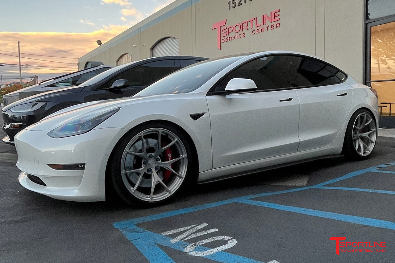 Pearl White Tesla Model 3 with Brembo Big Brake Kit