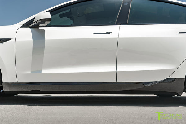 Pearl White Tesla Model 3 with Carbon Fiber Front Apron (Lip/Splitter ...