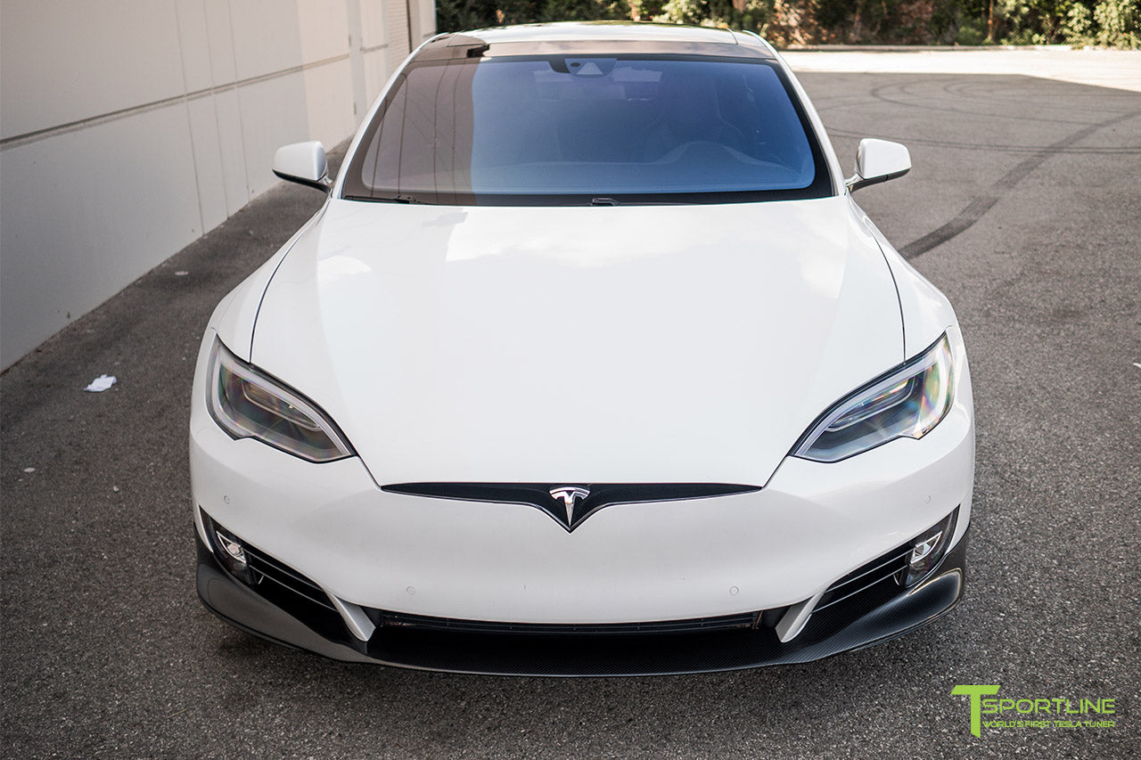 Pearl White Tesla Model S 2.0 (2016 Facelift) with Carbon Fiber Front Apron by T Sportline