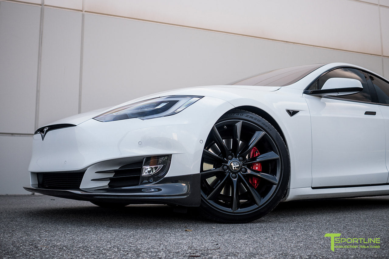 Pearl White Tesla Model S 2.0 (2016 Facelift) with Carbon Fiber Front Apron by T Sportline