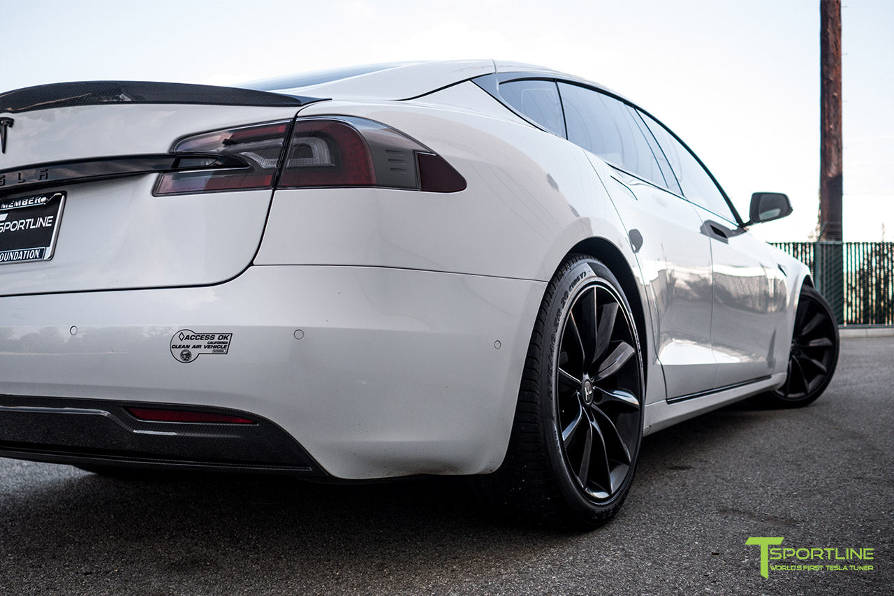 Pearl White Tesla Model S 2.0 (2016 Facelift) with Carbon Fiber Diffuser by T Sportline