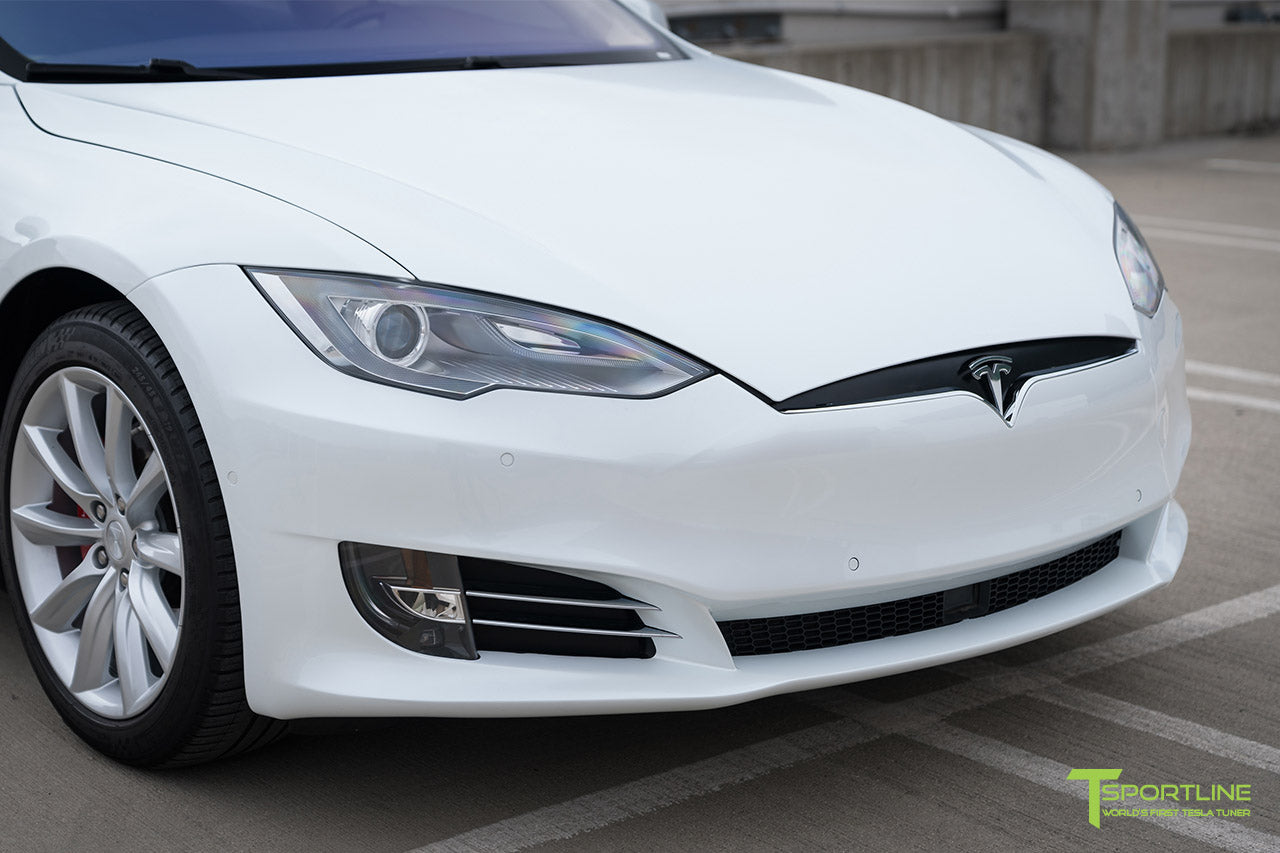 Early Pearl White Tesla Model S Customized with a Front Bumper Refresh