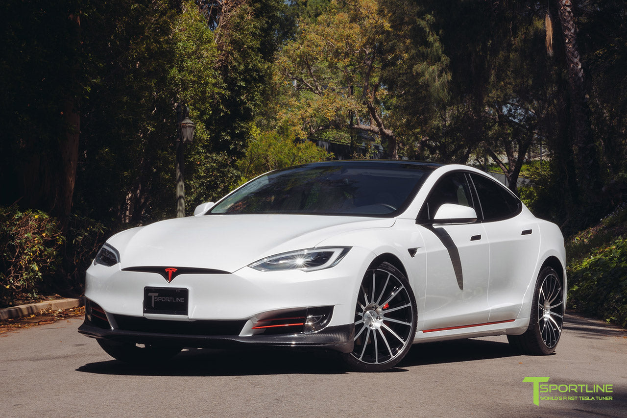 Pearl White Tesla Model S 2016 Facelift P100D with 21 inch TS114 Forged Wheels in Diamond Black by T Sportline