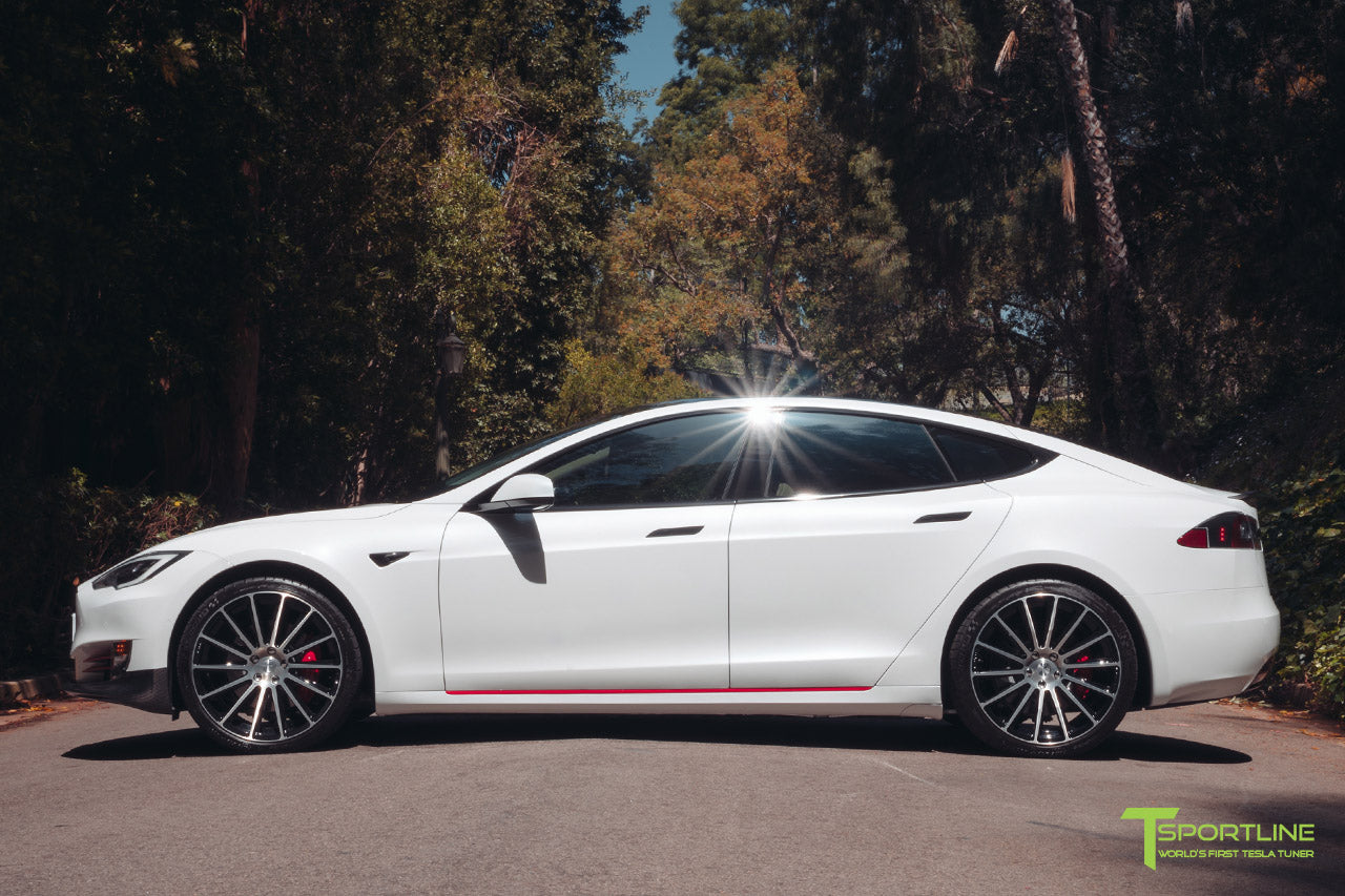 Pearl White Tesla Model S 2016 Facelift P100D with 21 inch TS114 Forged Wheels in Diamond Black by T Sportline