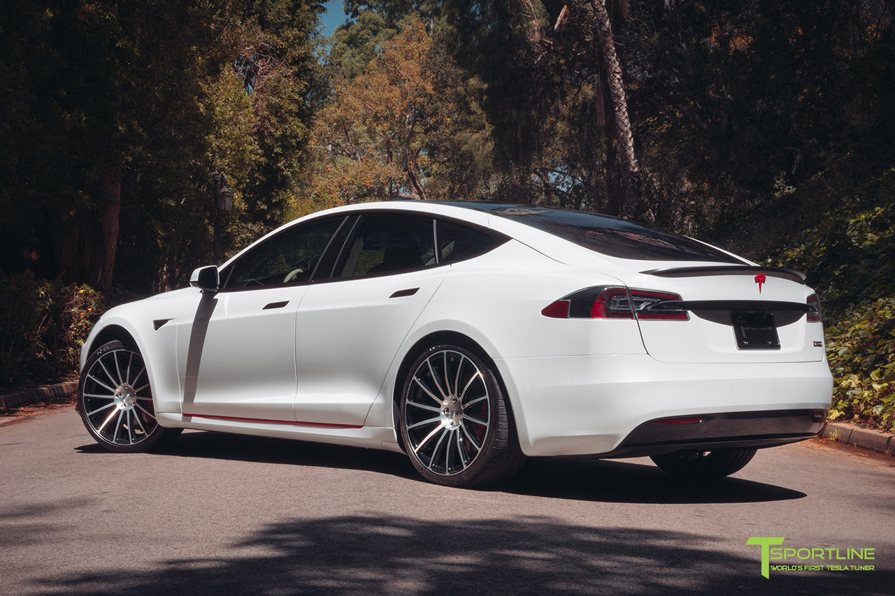 Pearl White Tesla Model S 2016 Facelift P100D with 21 inch TS114 Forged Wheels in Diamond Black by T Sportline