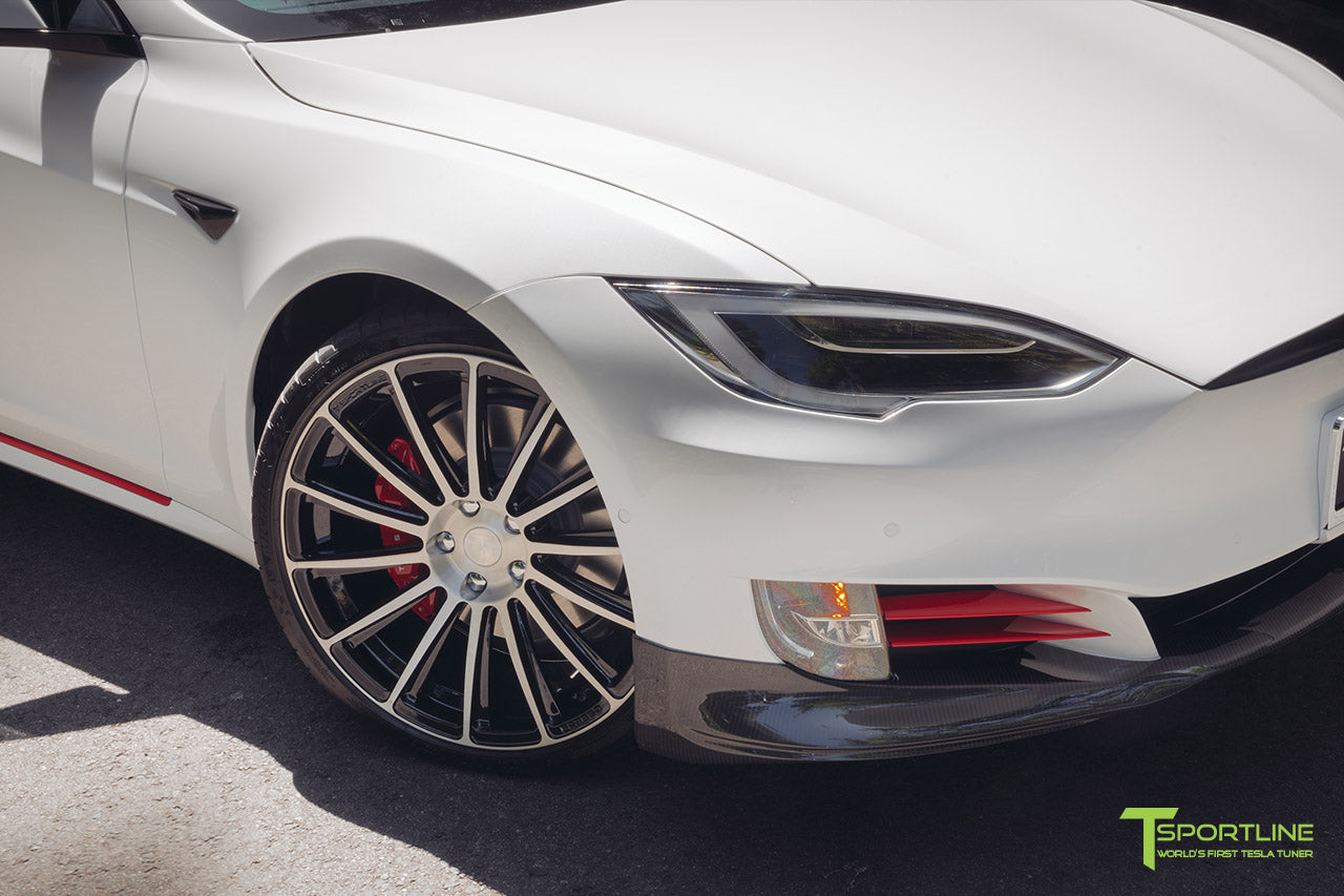 Pearl White Tesla Model S 2016 Facelift P100D with 21 inch TS114 Forged Wheels in Diamond Black by T Sportline