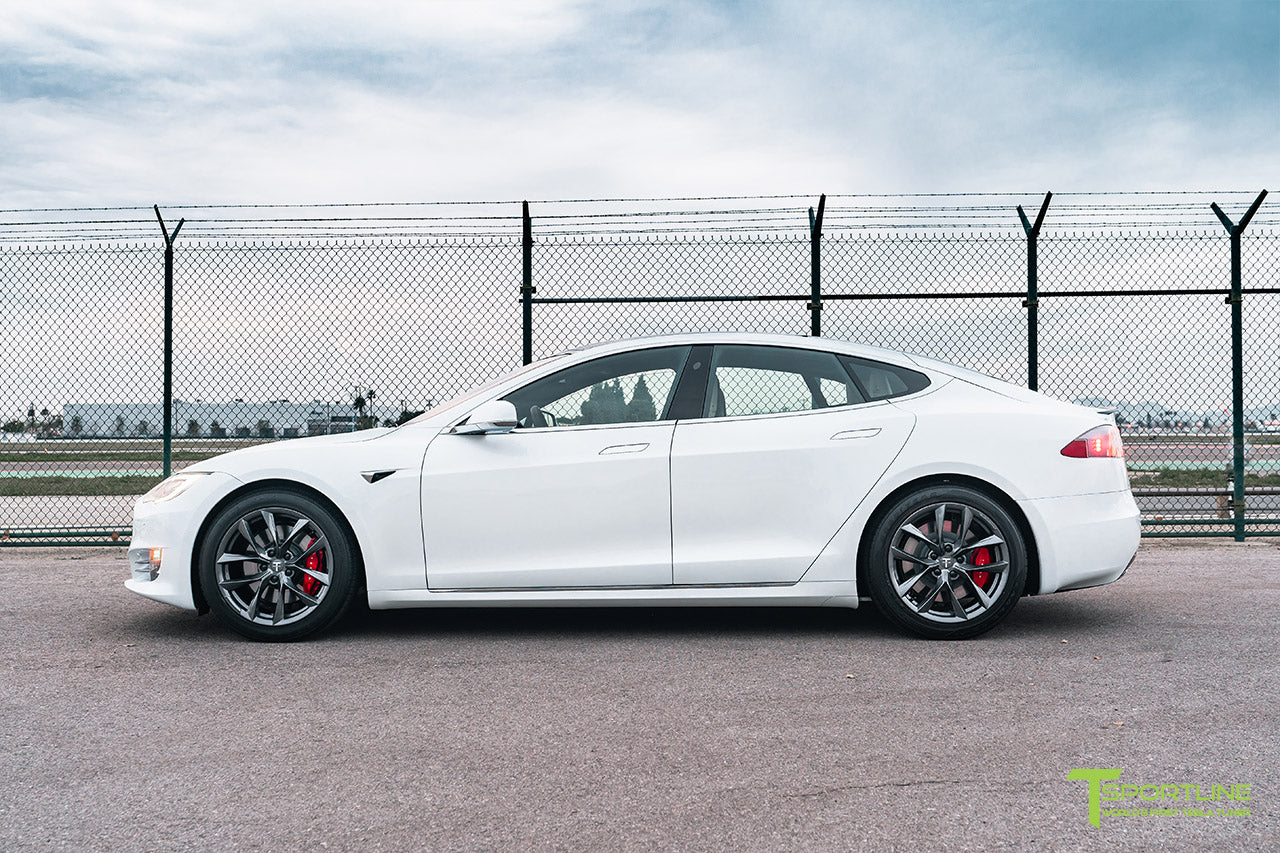 Pearl White Tesla Model S with Space Gray 19" TSS Flow Forged Wheels by T Sportline