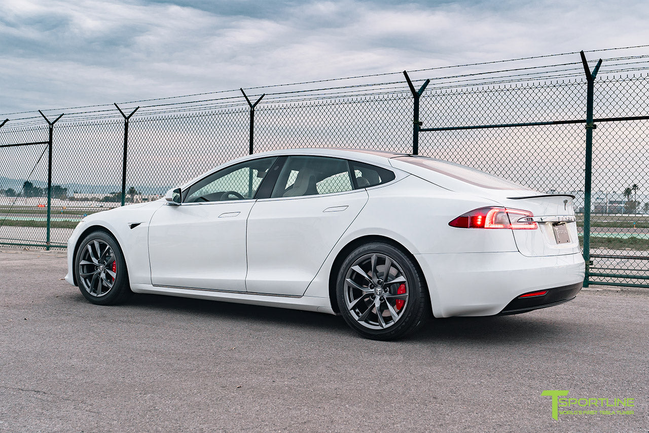 Pearl White Tesla Model S with Space Gray 19" TSS Flow Forged Wheels by T Sportline