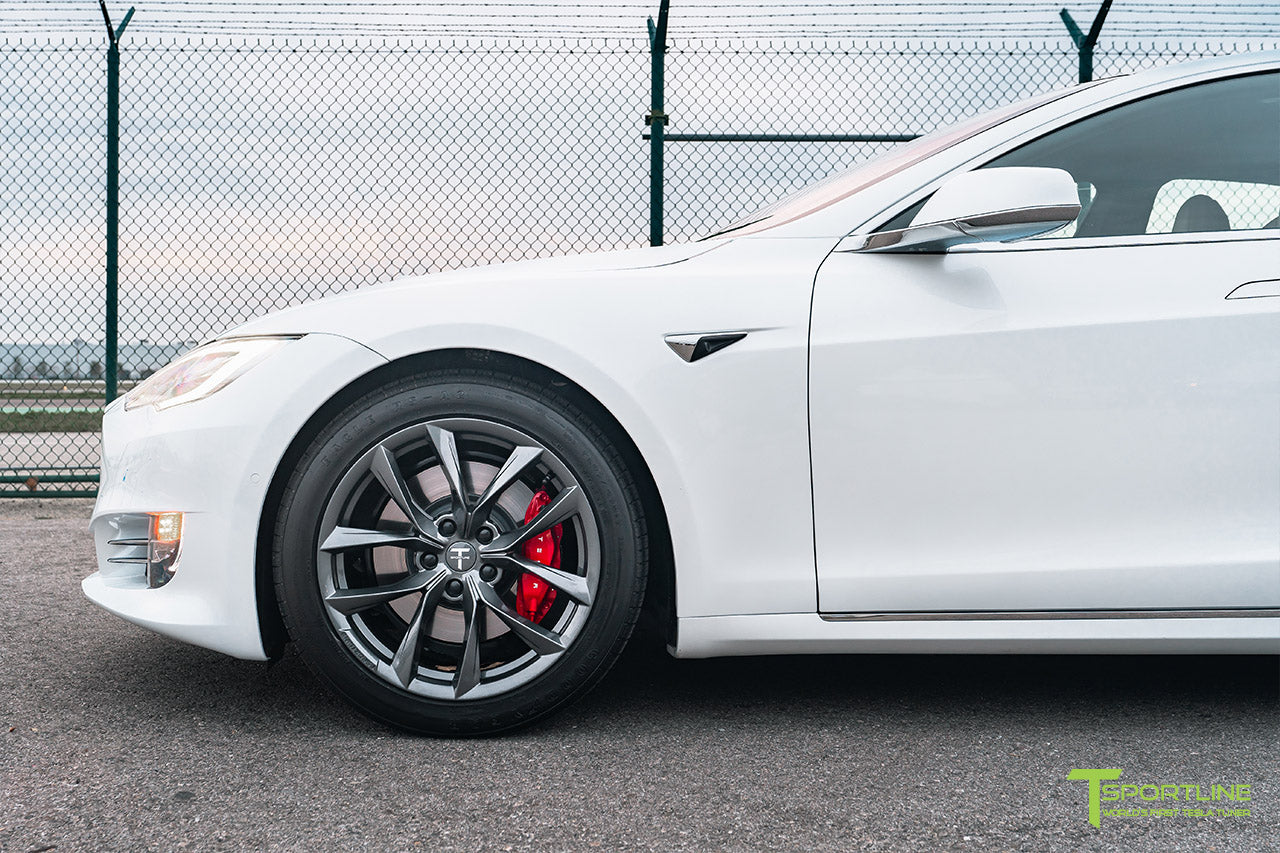 Pearl White Tesla Model S with Space Gray 19" TSS Flow Forged Wheels by T Sportline