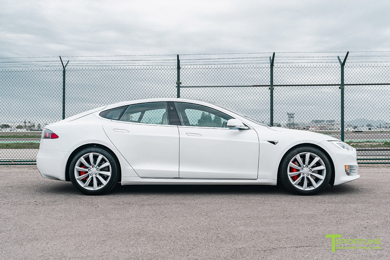 Pearl White Tesla Model S with Brilliant Silver 19" TST Flow Forged Wheels by T Sportline