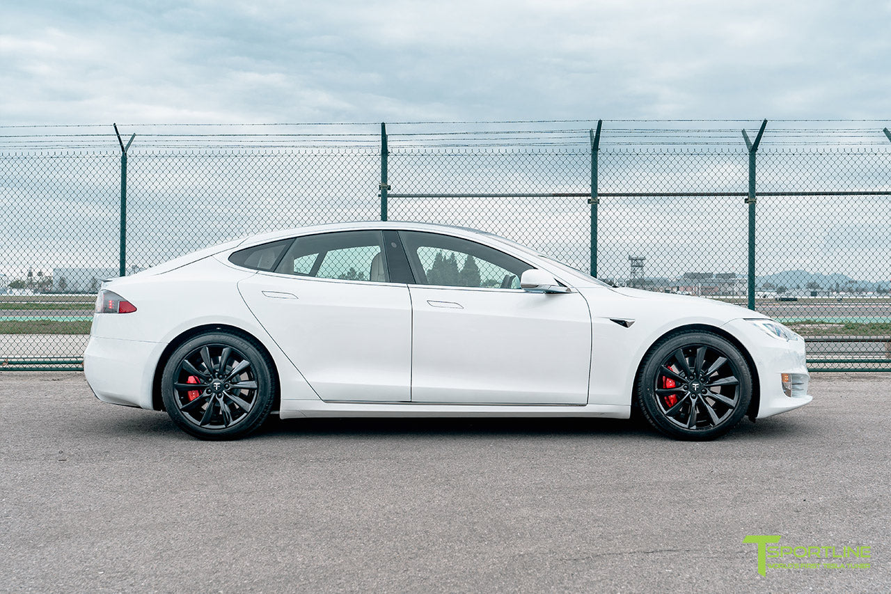 Pearl White Tesla Model S with Matte Black 19" TST Flow Forged Wheels by T Sportline