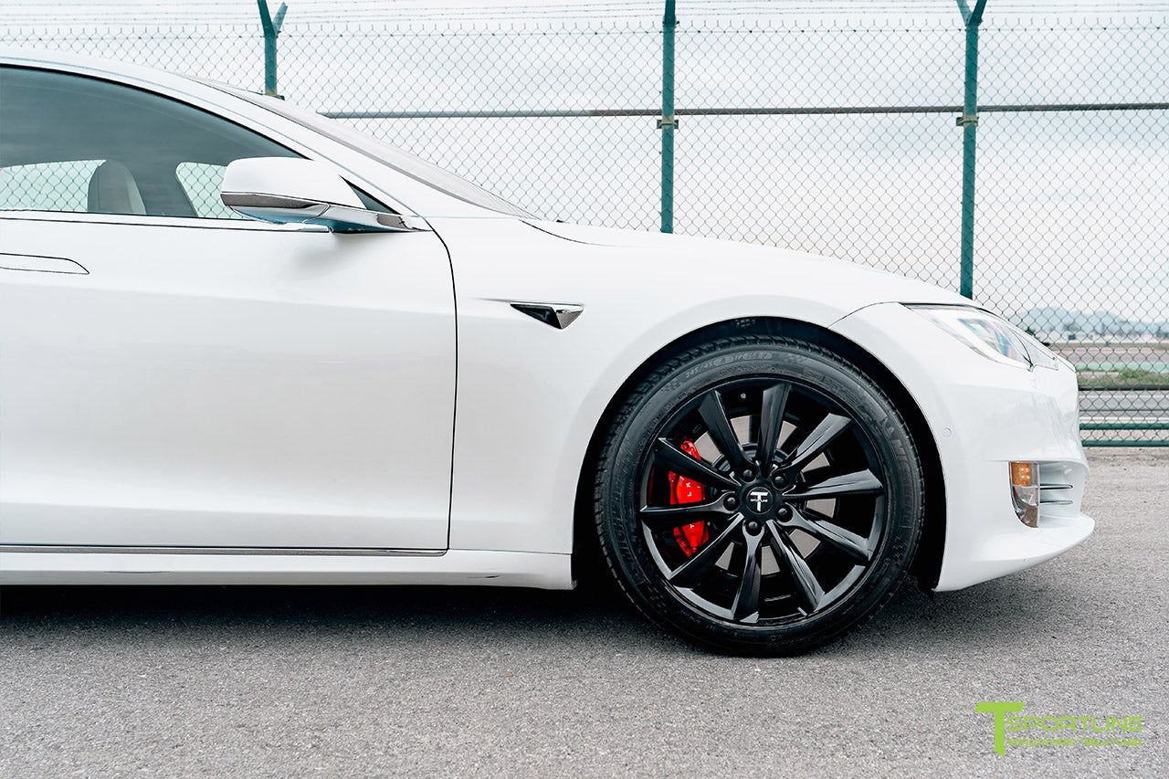 Pearl White Tesla Model S with Matte Black 19" TST Flow Forged Wheels by T Sportline