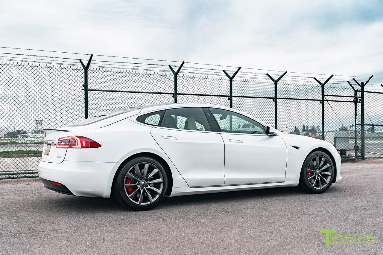 Pearl White Tesla Model S with Space Gray 19" TST Flow Forged Wheels by T Sportline