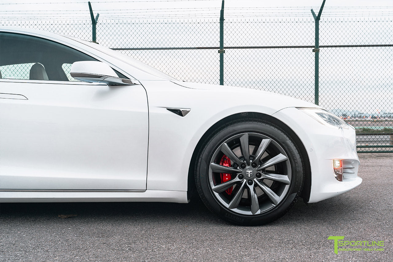Pearl White Tesla Model S with Space Gray 19" TST Flow Forged Wheels by T Sportline