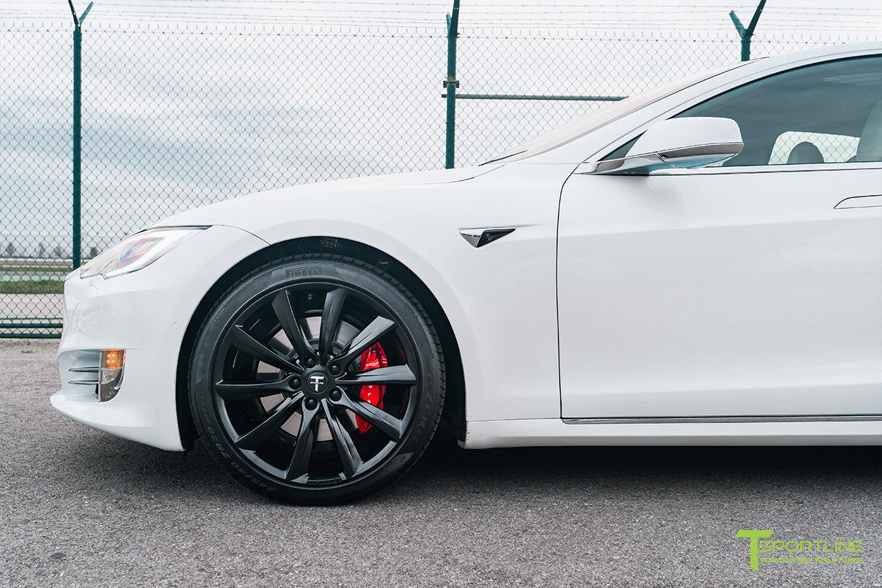 Pearl White Tesla Model S with Matte Black 20" TST Flow Forged Wheels by T Sportline