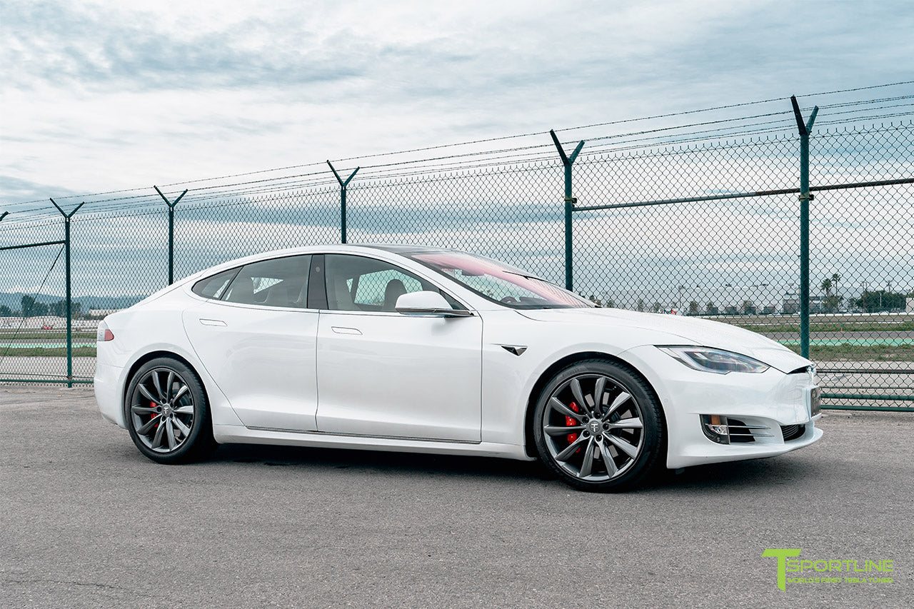 Pearl White Tesla Model S with Space Gray 20" TST Flow Forged Wheels by T Sportline