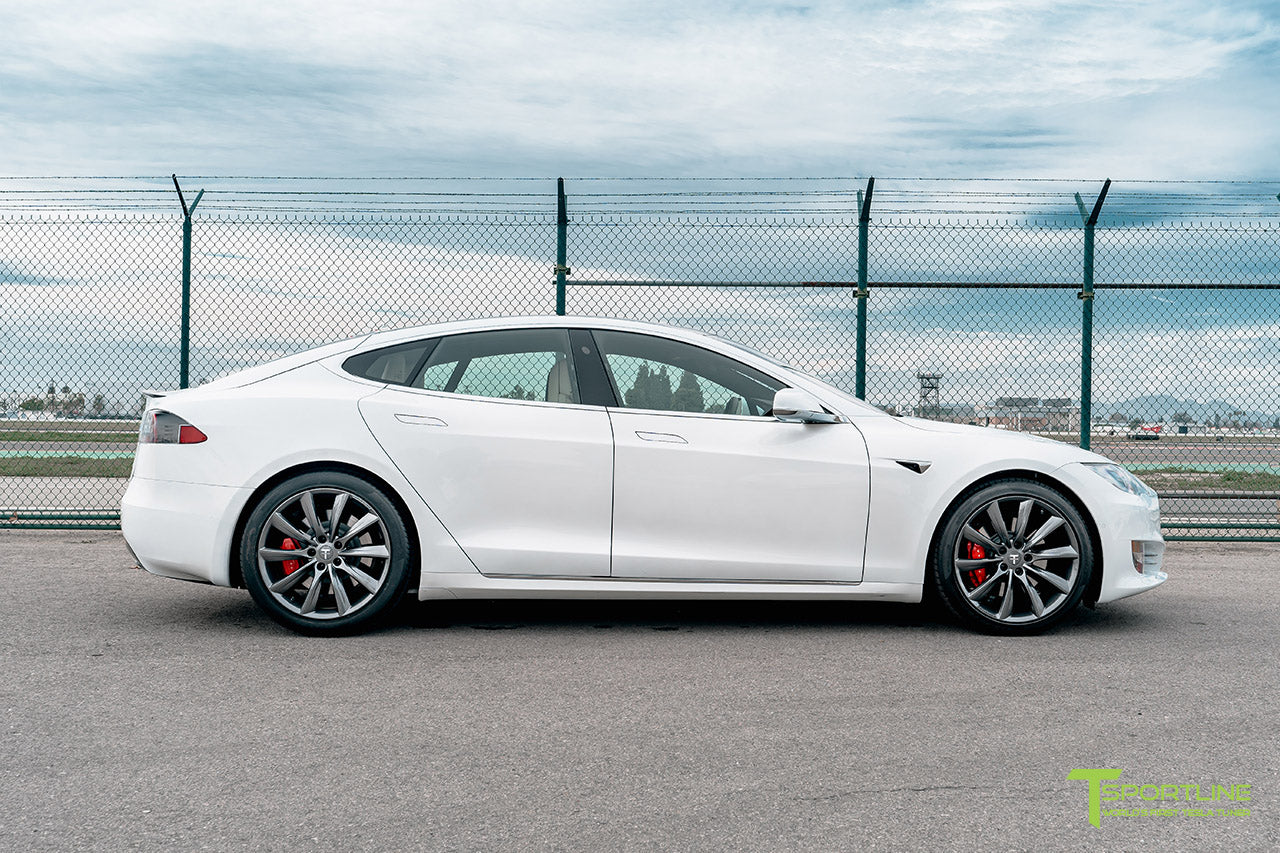 Pearl White Tesla Model S with Space Gray 20" TST Flow Forged Wheels by T Sportline