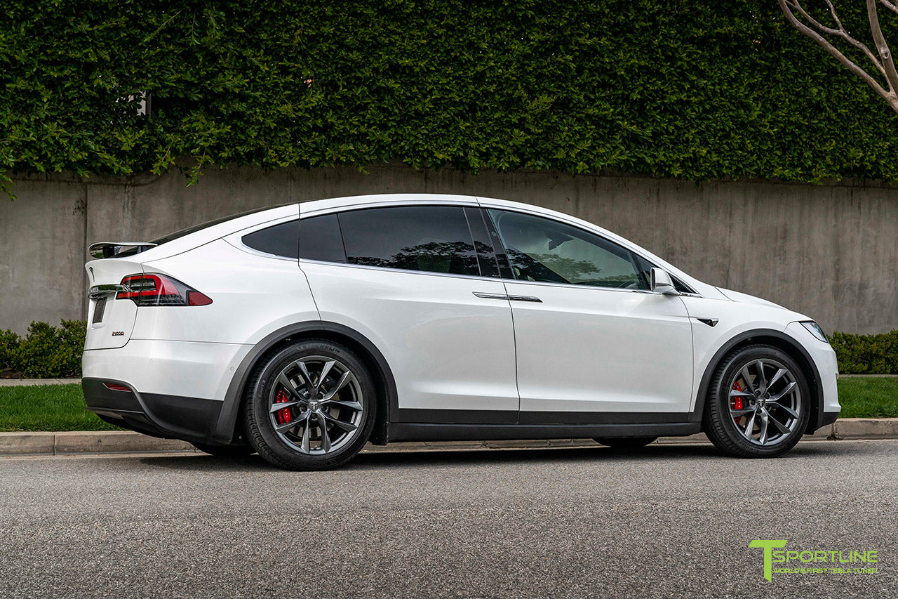 Pearl White Tesla Model X with 20" TSS Flow Forged Wheels in Space Gray by T Sportline 