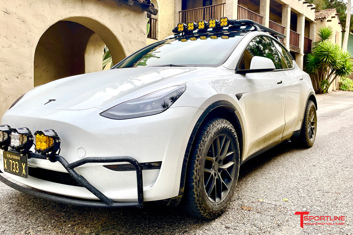 Pearl White Tesla Model Y Overland with 18" TSR Wheels T Sportline
