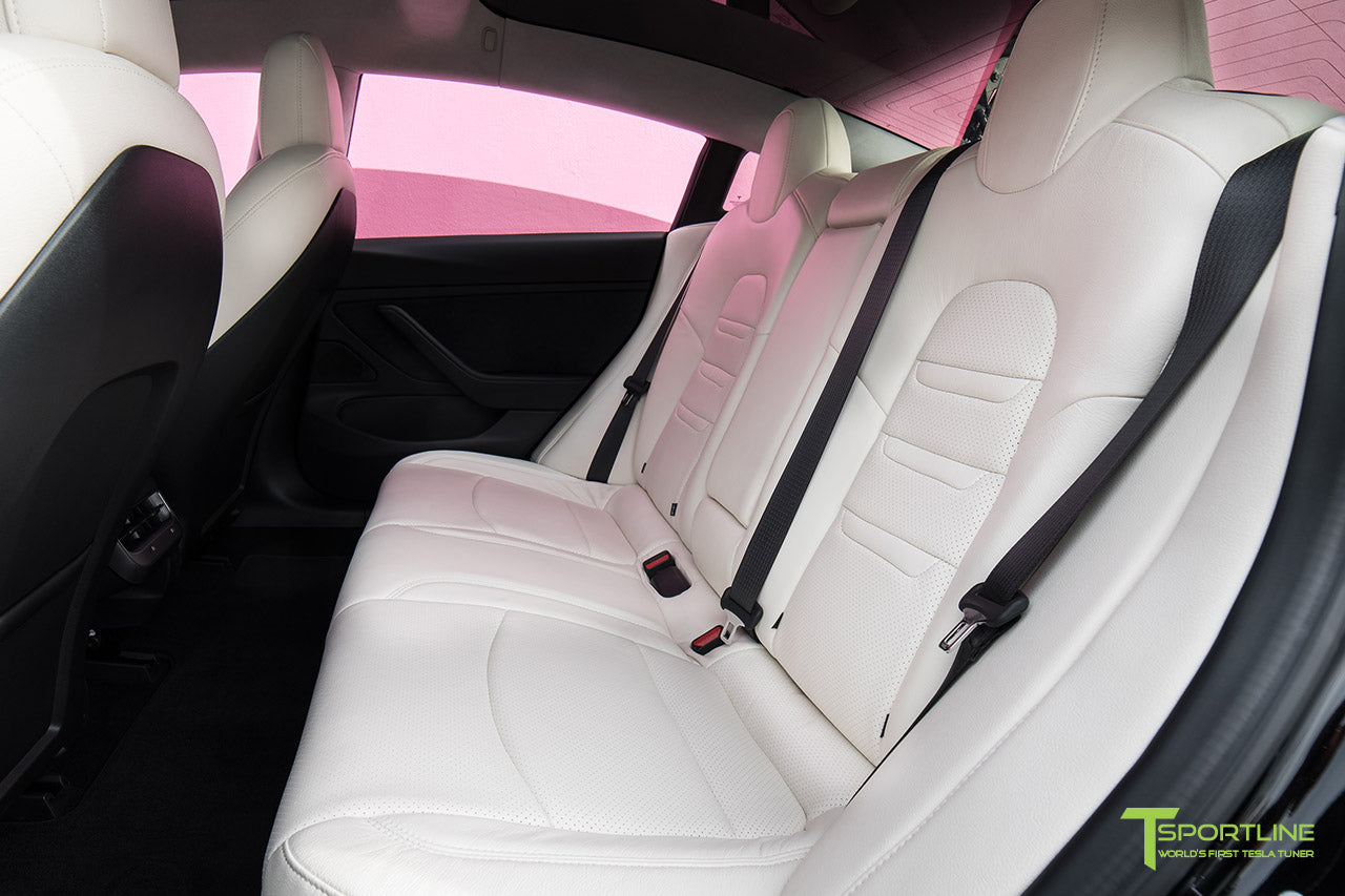 Tesla Model 3 Custom Leather Interior Kit - White Leather - White Insignia - Perforated by T Sportline