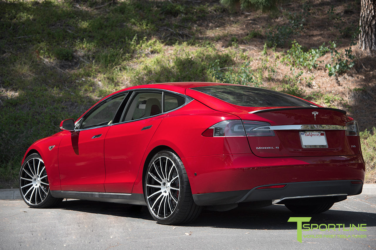 Red Multi-Coat Tesla Model S 1.0 with Diamond Black 21 inch TS114 Forged Wheels 