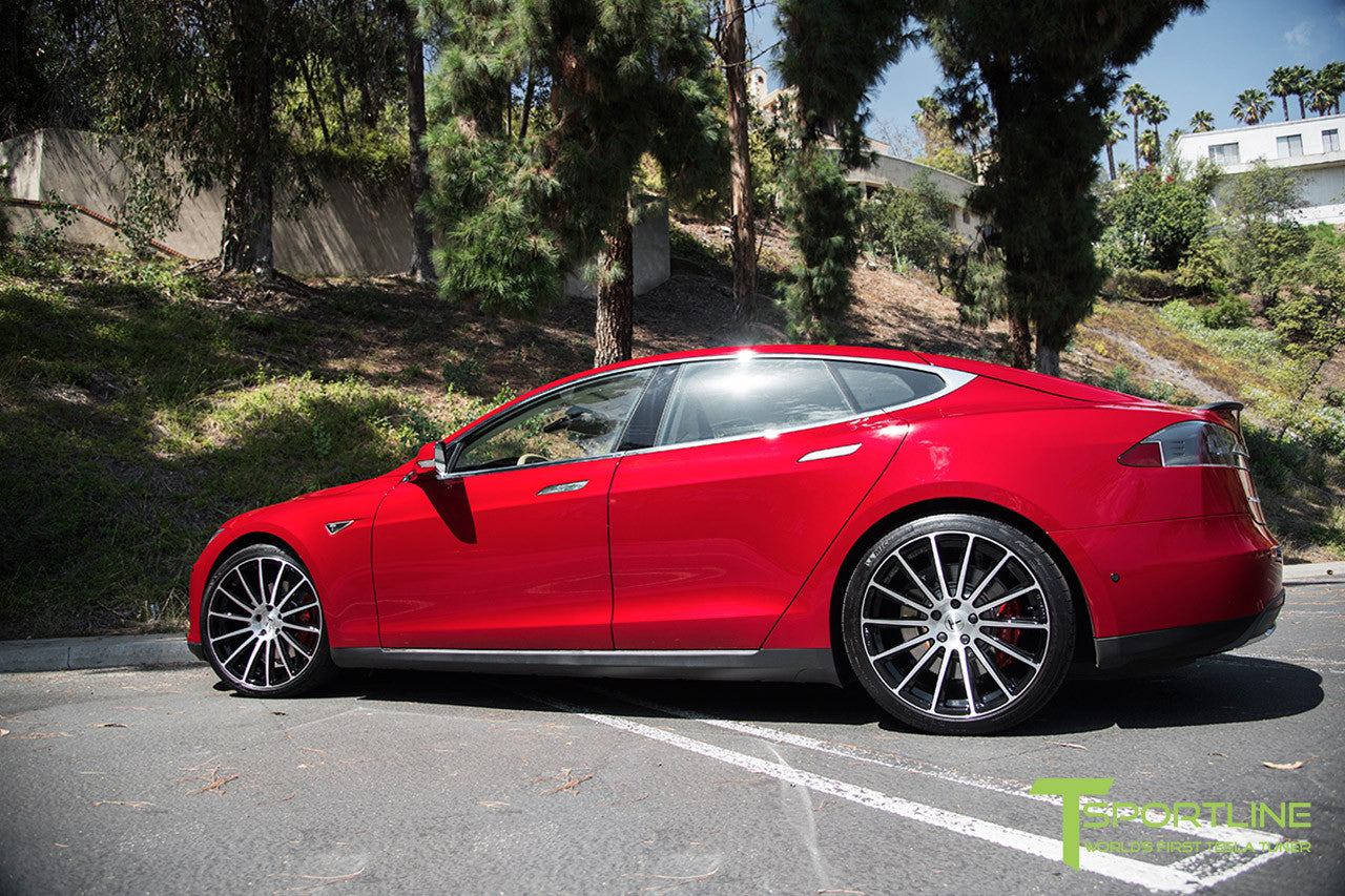 Red Multi-Coat Tesla Model S 1.0 with Diamond Black 21 inch TS114 Forged Wheels 