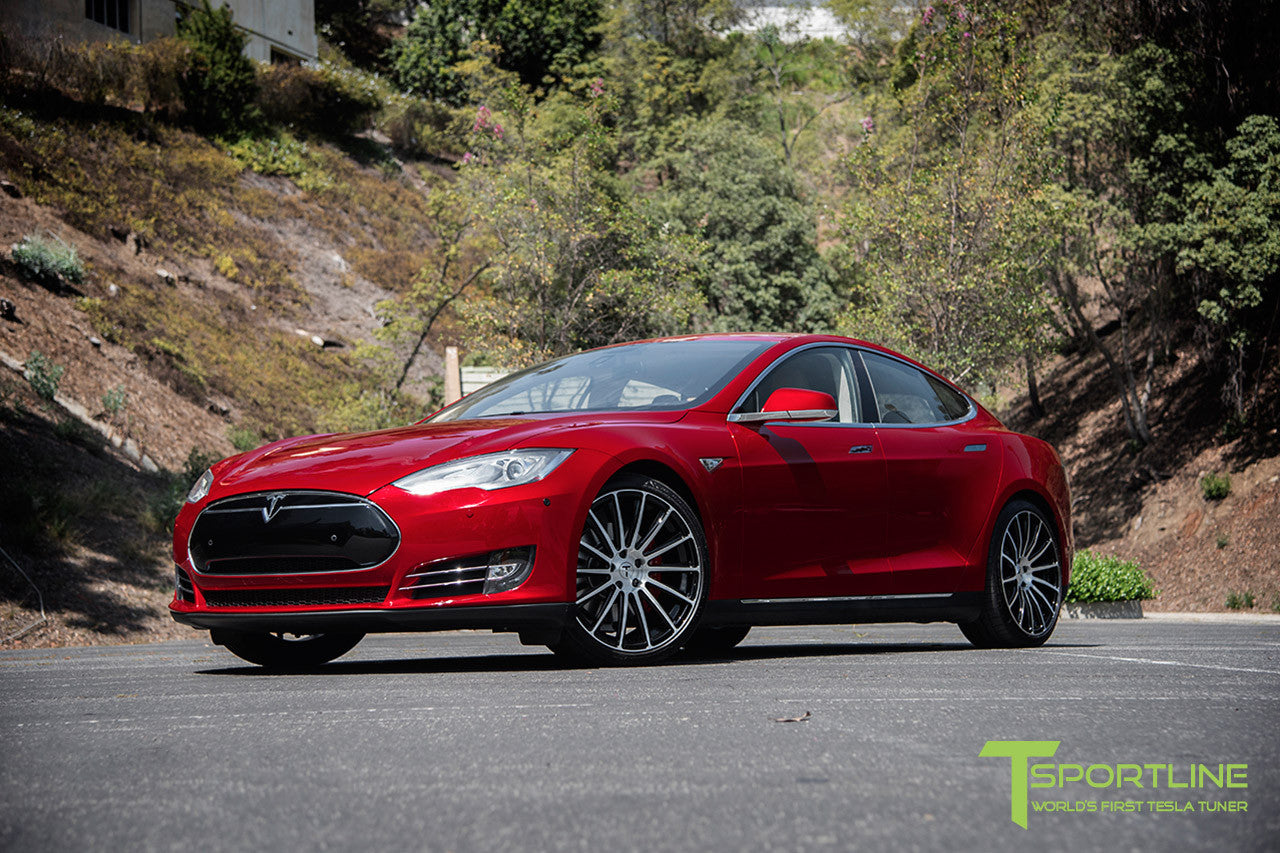 Red Multi-Coat Tesla Model S 1.0 with Diamond Black 21 inch TS114 Forged Wheels 