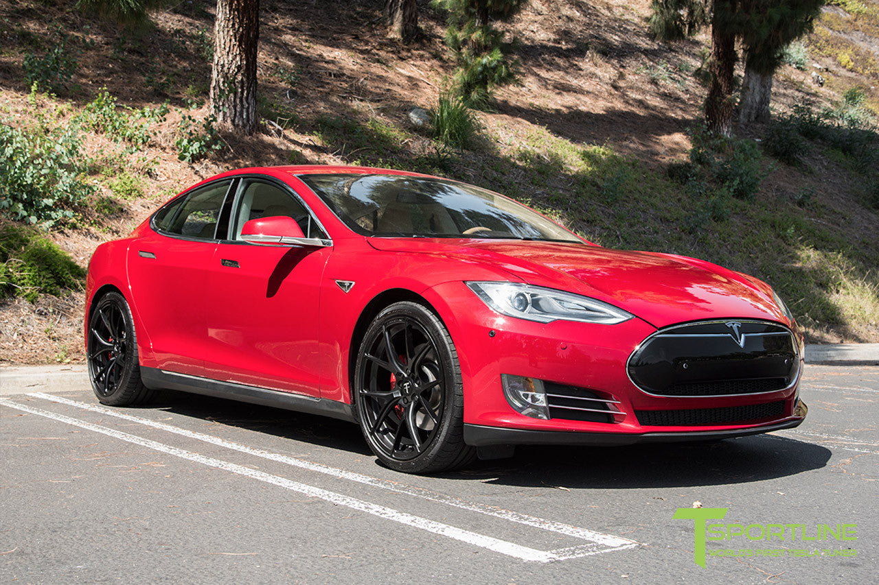 Red Multi-Coat Tesla Model S 1.0 with Matte Black 21 inch TS115 Forged Wheels 