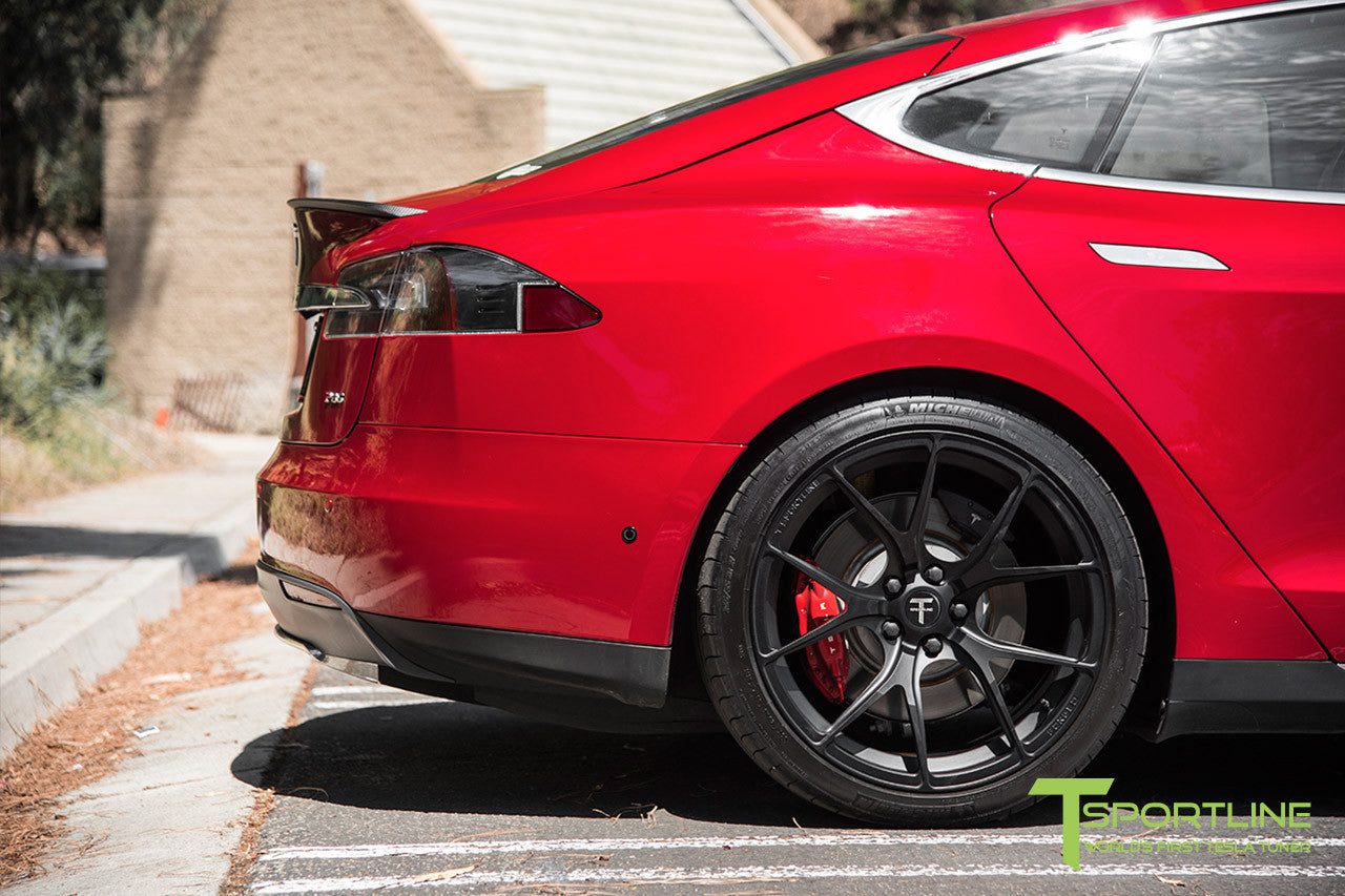 Red Multi-Coat Tesla Model S 1.0 with Matte Black 21 inch TS115 Forged Wheels 