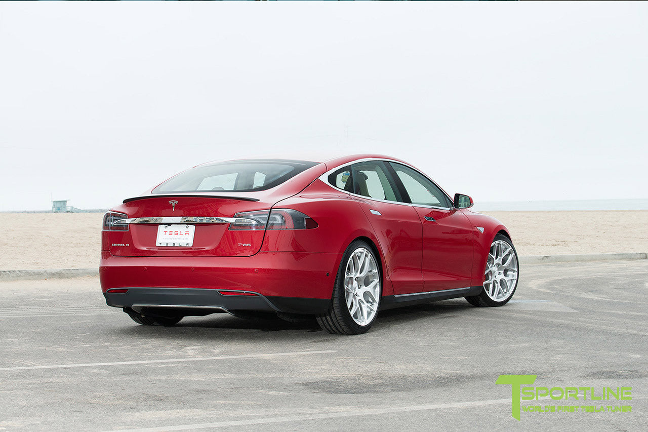 Red Multi-Coat Tesla Model S 1.0 with Brush Satin 21 inch TS117 Forged Wheels 