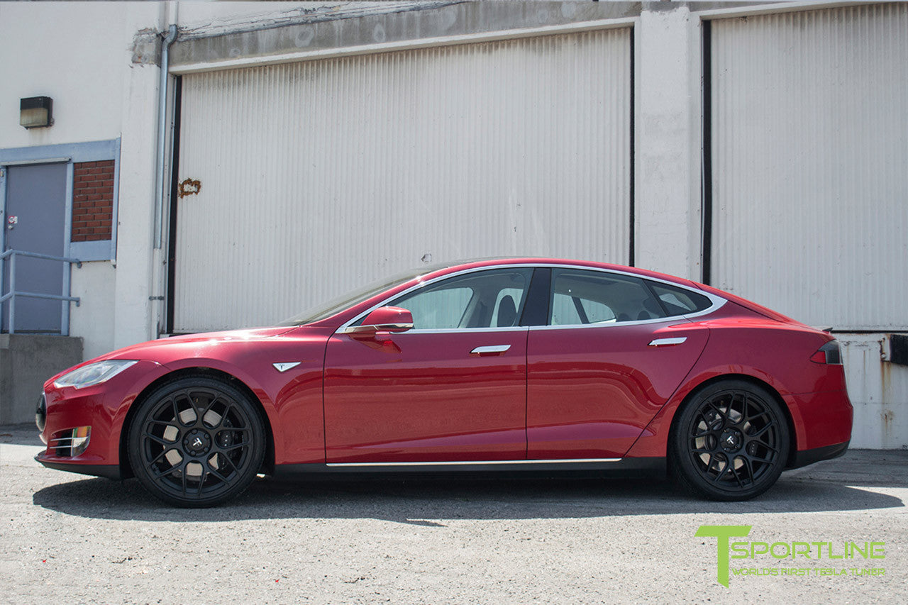 Red Multi-Coat Tesla Model S 1.0 with Matte Black 21 inch TS117 Forged Wheels 