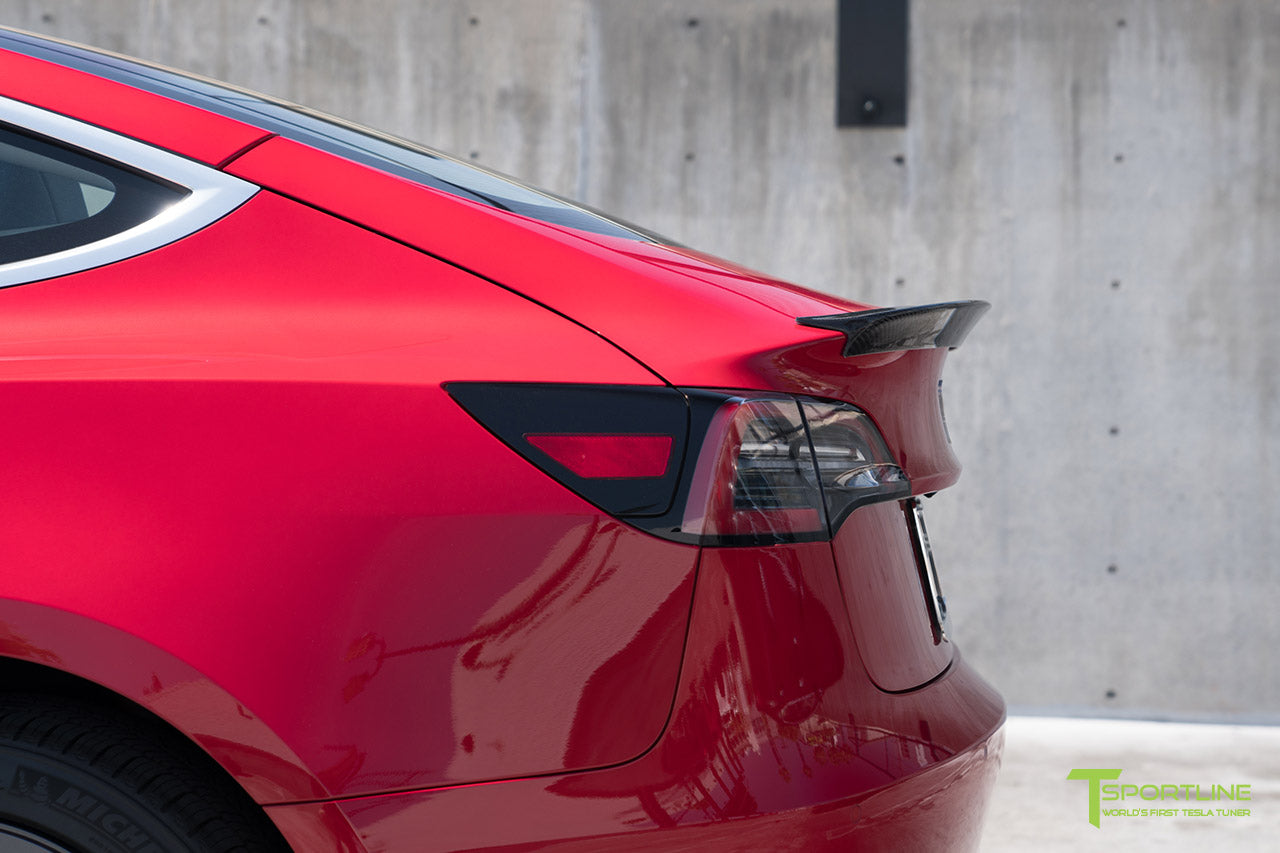 Red Multi-Coat Tesla Model 3 with Gloss Carbon Fiber Trunk Wing Spoiler by T Sportline