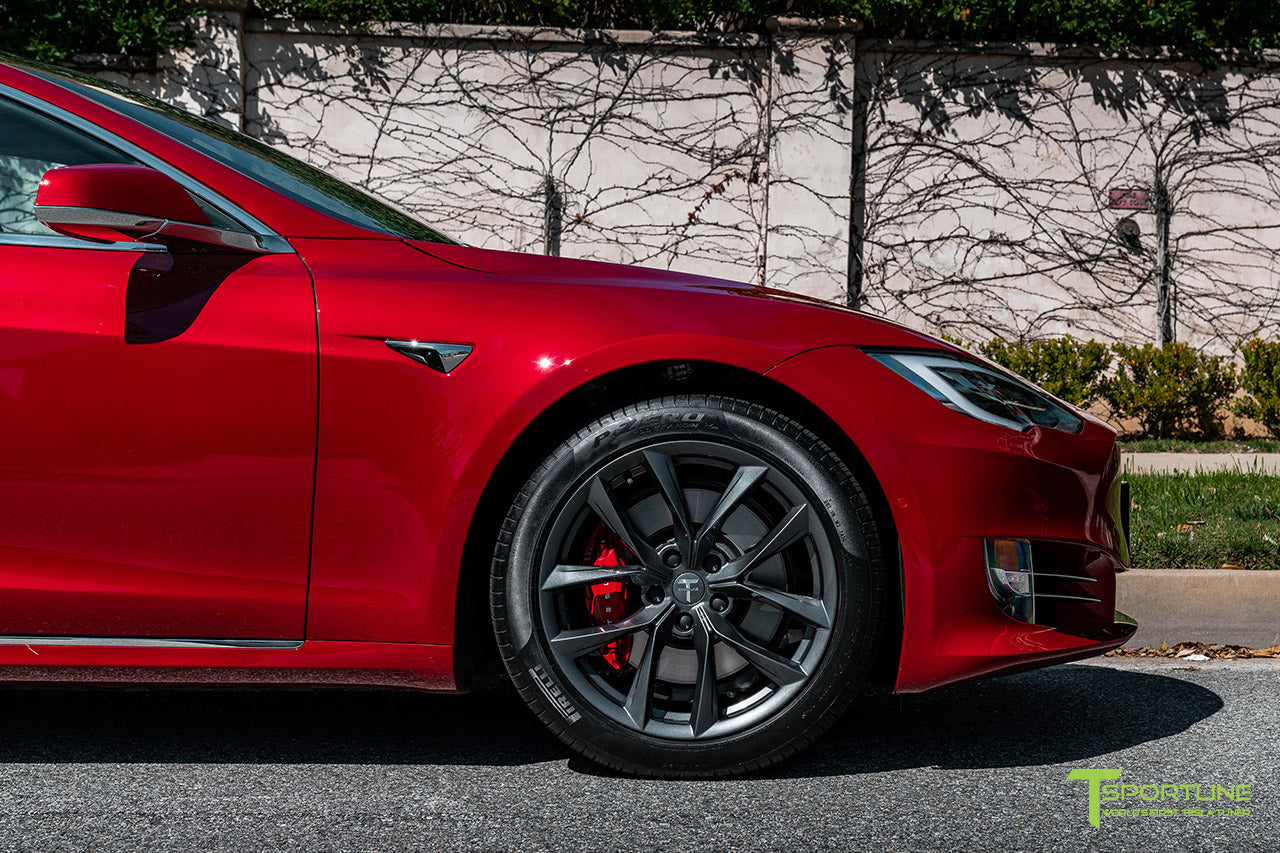 Red Multi-Coat Tesla Model S with 19" TSS Flow Forged Wheels in Space Gray by T Sportline 