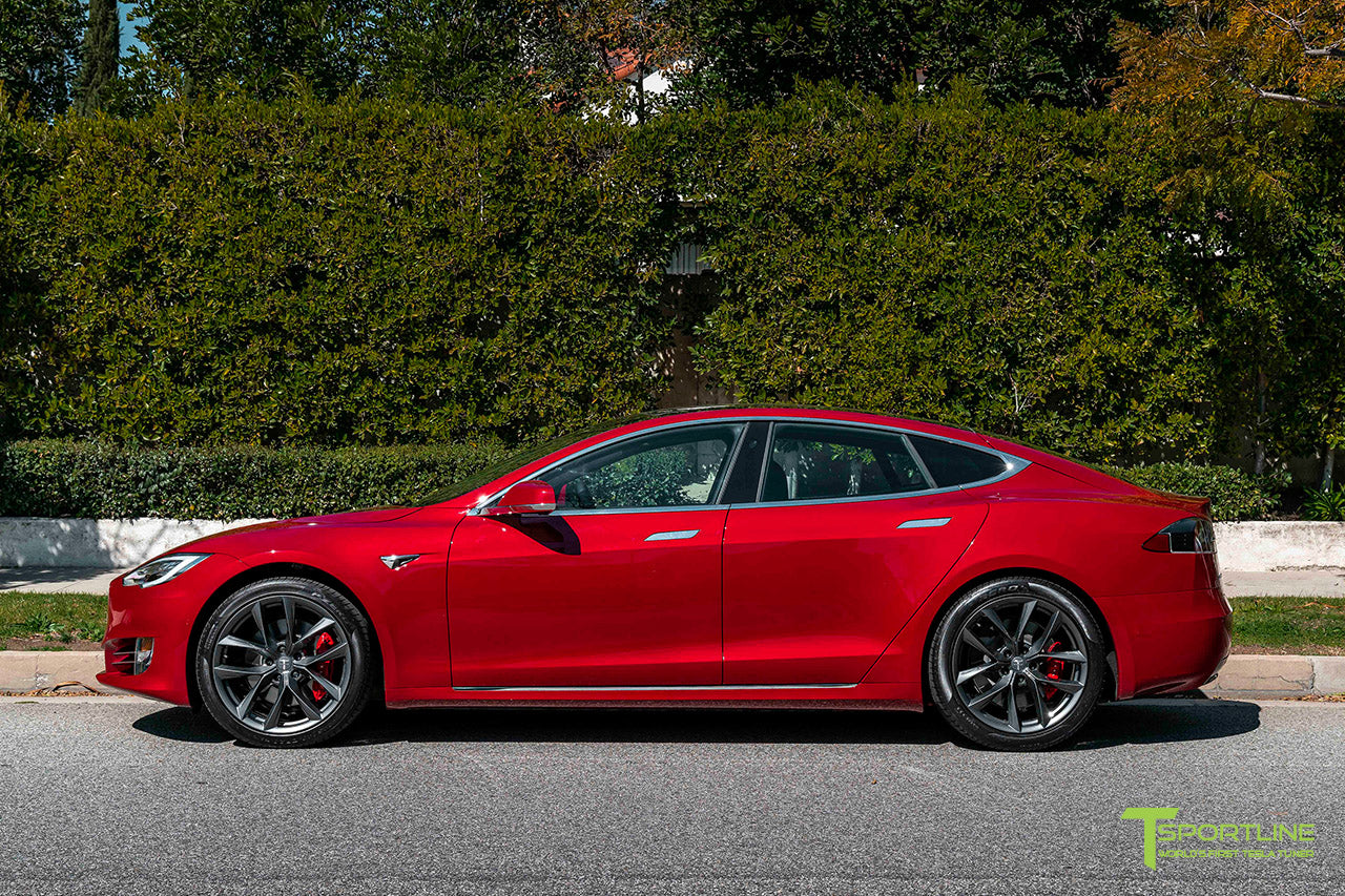 Red Multi-Coat Tesla Model S with 20" TSS Flow Forged Wheels in Space Gray by T Sportline 