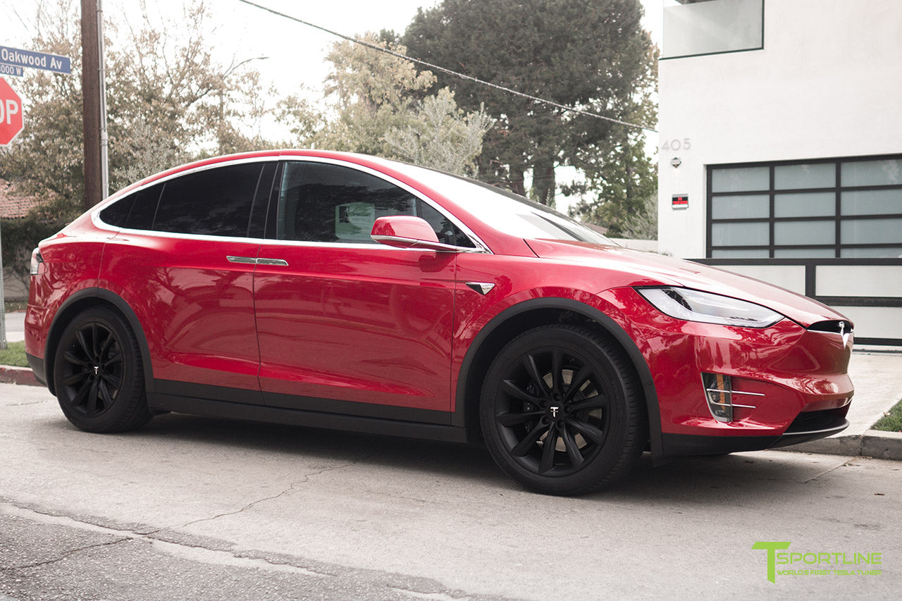 Red Multi-Coat Tesla Model X with Matte Black 20 inch TST Wheels by T Sportline