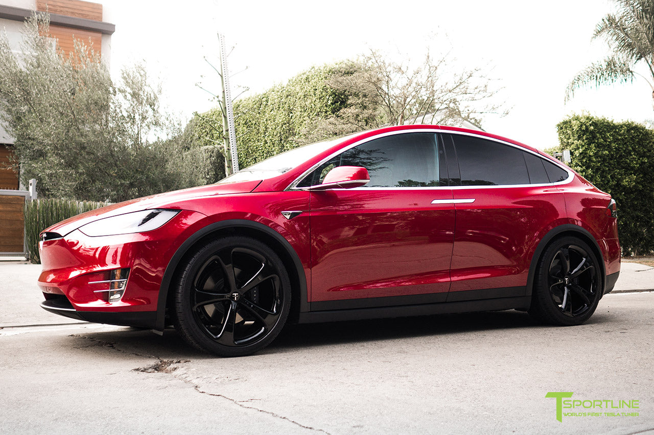 Red Multi-Coat Tesla Model X with Gloss Black 22 inch MX5 Forged Wheels by T Sportline